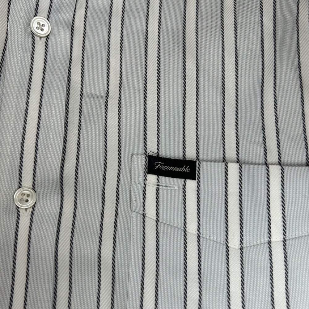 Faconnable Mens Striped Button Down Shirt Blue White Cotton Size M 4365BLG47 - Picture 5 of 8